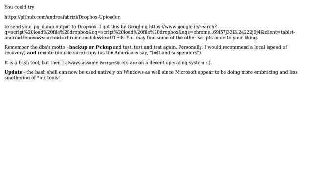 Databases: What is the easiest way to backup PostgreSQL and send backups to Google Drive? смотреть онлайн
