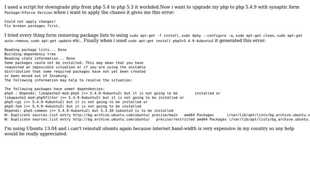Ubuntu: issue with installing php 5.4.9 with apt смотреть онлайн
