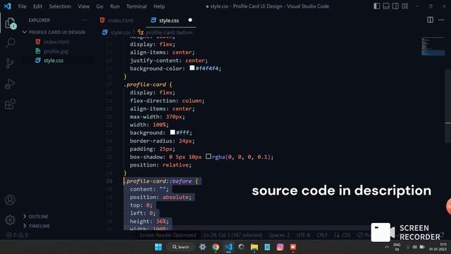 How To Create Profile Card In HTML & CSS Free Source Code
