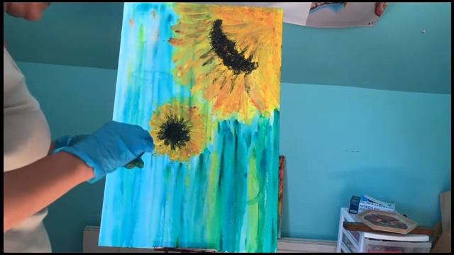 Abstract Sunflower acrylic painting-abstract floral art-acrylic technique-satisfying demo video смотреть онлайн