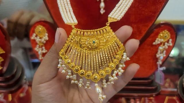 সোনার ৮ আনা ওজনের লম্বা মুক্তা মালা |gold Necklace jewellery смотреть онлайн