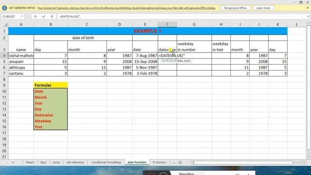 How to Use Date, Datevalue, Text, weekday, day, year, month || kaise excel me date formula use kar смотреть онлайн