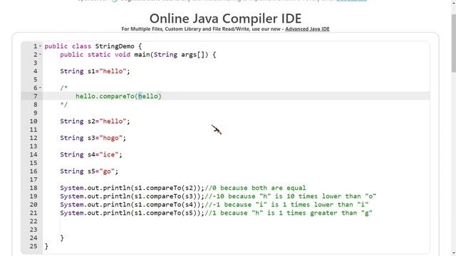compareTo method in Java смотреть онлайн