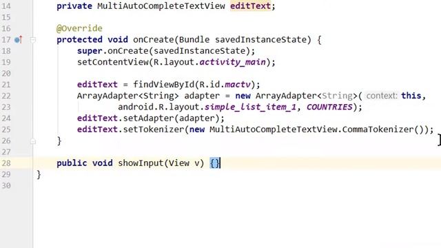 MultiAutoCompleteTextView - Android Studio Tutorial смотреть онлайн
