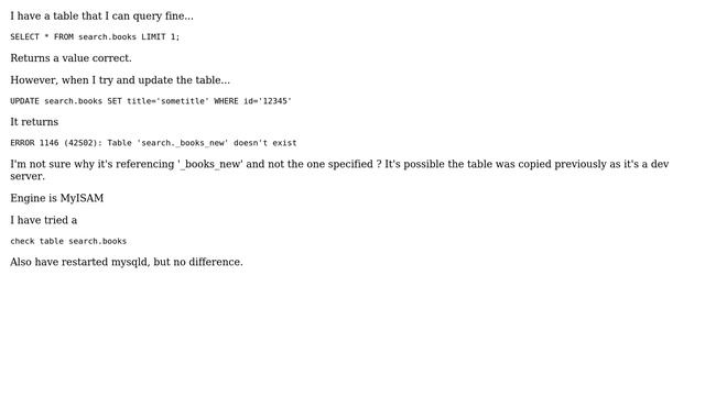 Databases: Mysql table doesn't exist error, references wrong table name смотреть онлайн