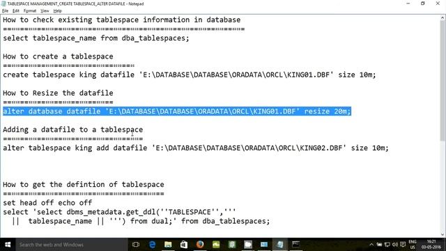 TABLESPACE MANAGEMENT CREATE TABLESPACE ALTER DATAFILE смотреть онлайн