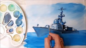 КАК НАРИСОВАТЬ ВОЕННЫЙ КОРАБЛЬ.РИСУНОК НА 23 ФЕВРАЛЯ. РИСУЕМ КАТЕР"ЗАРЕЧНЫЙ". РИСУЕМ КОРАБЛЬ ГУАШЬЮ