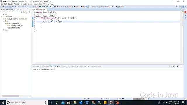 Write a program to print sum of two number in java | Code in Java смотреть онлайн