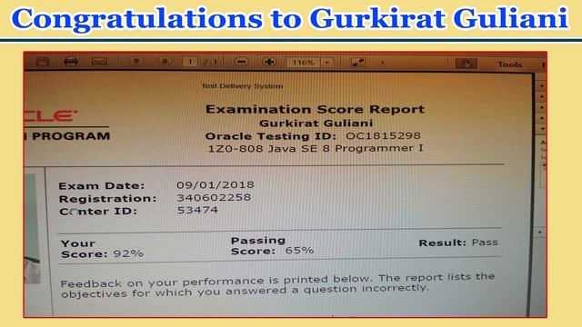 Congratulations to Gurkirat Guliani for Clearing OCJA(1Z0 - 808) with 92% смотреть онлайн