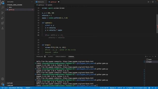 How to implement bouncing ball screensaver | Pygame Zero tutorial 1 смотреть онлайн