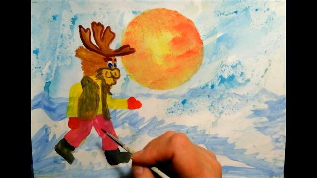 Как нарисовать встречу лося и медвежонка. смотреть онлайн
