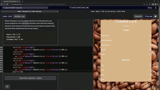 Learn Basic CSS by Building a Cafe Menu - Step 52 смотреть онлайн