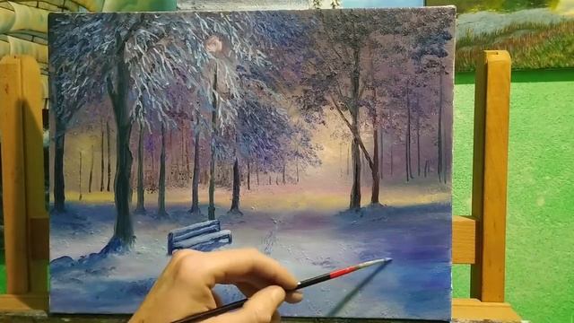 Как рисовать ночь,картина маслом_Вечная люовь_как рисовать ночной парк Art смотреть онлайн