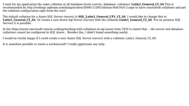 Databases: Can I create a Azure SQL Server (server) with a different collation? смотреть онлайн