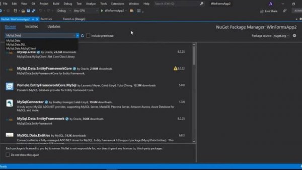 How to Fix CS0246'MySql' could not be found in Visual Studio 2019