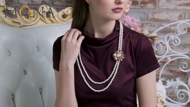 Колье-брошь «Габриэль» жемчужное двойное с золотым цветком смотреть онлайн
