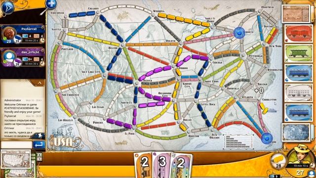 Играем в настольную игру Ticket to Ride: USA (Билет на поезд: США) смотреть онлайн