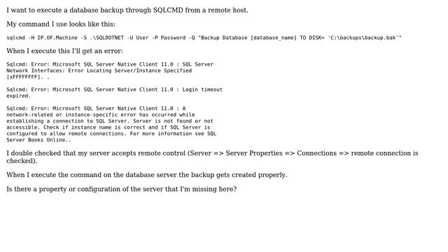 Create database backup with sqlcmd from remote host смотреть онлайн