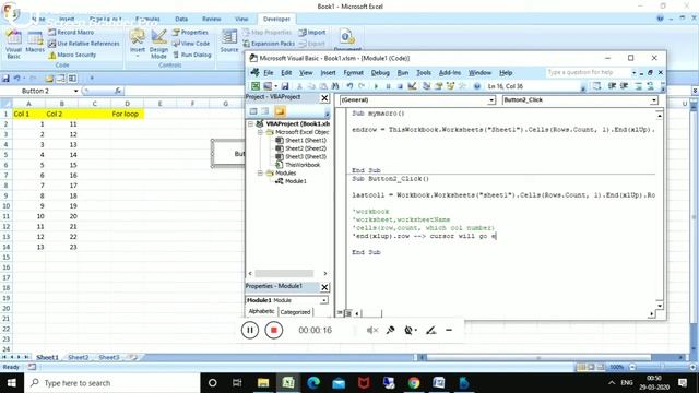 VBA macro, basic creation of vba script macro, identify last row and for loop to print value смотреть онлайн