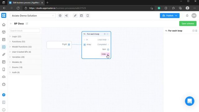 AppMaster.io Docs: Logic, For Each Loop смотреть онлайн