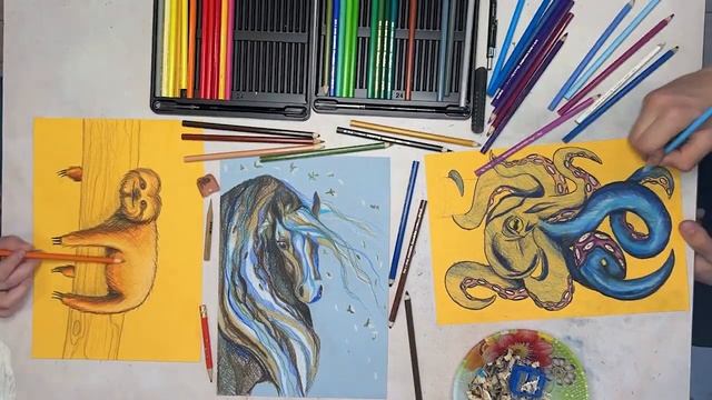 Животные цветными карандашами смотреть онлайн