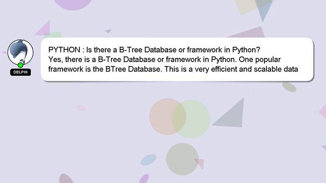 PYTHON : Is there a B-Tree Database or framework in Python? смотреть онлайн