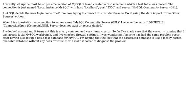 Excel 2013 MySQL Database Connection - SQL Server does not exist or access denied смотреть онлайн