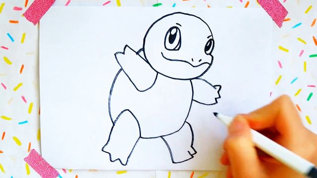 HOW TO DRAW POKEMON SQUIRTLE For Kids. ゼニガメ . КАК НАРИСОВАТЬ ПОКЕМОНА СКВИРТЛ для детей.
