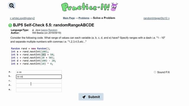 Java Practice It || 5.5 randomRangeABCDE || random basics смотреть онлайн