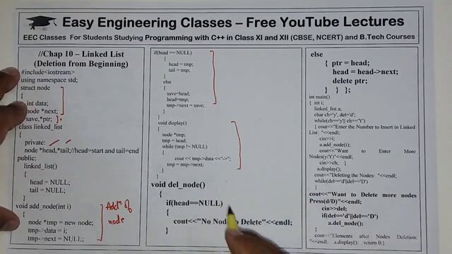 C++ Linked List Tutorial in Hindi: Deletion of Node(Beginning), Traversal of Nodes with Code смотреть онлайн