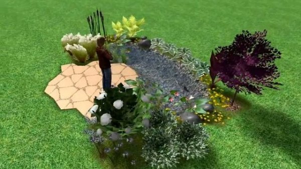 Готовый водоем с патио и китайским кленом. Видео 1. Realtime Landscaping Architect. Сайт flokus.ru
