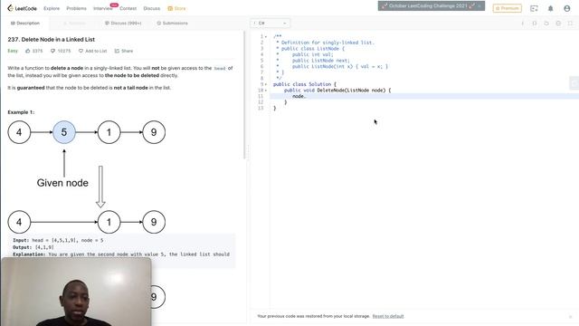 LeetCode Solution Problem 237 Delete Node in a Linked List смотреть онлайн