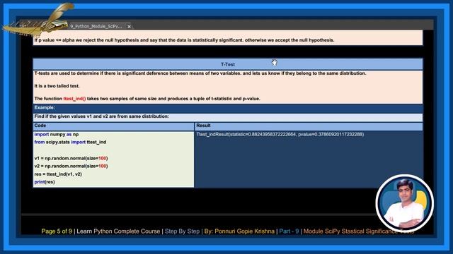 Learn SciPy Complete Course|Step By Step| Statistical Significance Tests |PonnuriGopieKrishna|Part- смотреть онлайн
