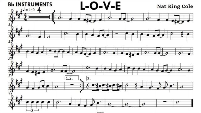 L-O-V-E Nat King Cole Bb Instruments Sheet Music Backing Track Partitura Single Page For Screenshot
