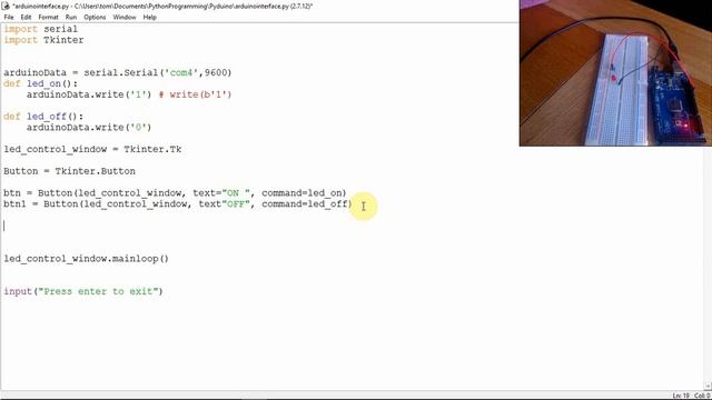 Python to Arduino - Tkinter button to control LED смотреть онлайн