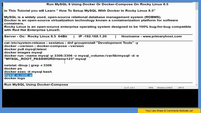 Run MySQL 8 Using Docker Or Docker-Compose On Rocky Linux 8.5 смотреть онлайн