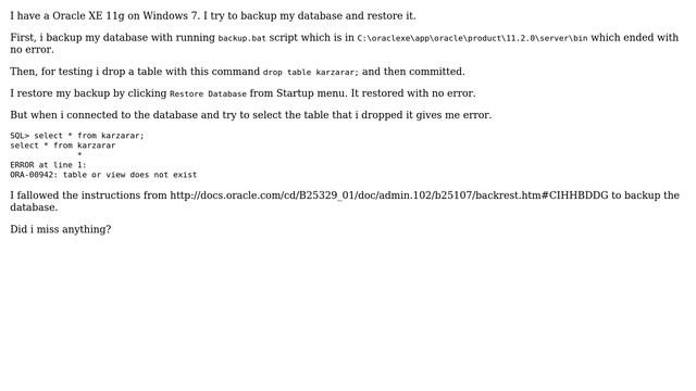 Oracle XE Backup Restore Problem смотреть онлайн