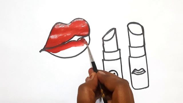 How To Draw Makeup Set Cartoon Drawing Easy Coloring For Kids Toddlers | Lipstick, Brush , Lip Draw
