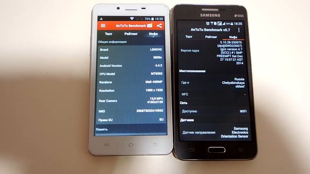 LENOVO S850c ТЕСТ программой AnTuTu сравнение с samsung SM-G530H. смотреть онлайн