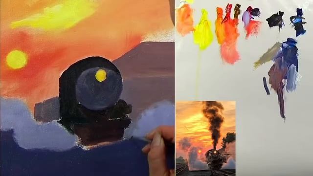 "В добрый путь!". Часть 1. Как написать красивое небо, дым от паровоза и локомотив на вокзале масло смотреть онлайн