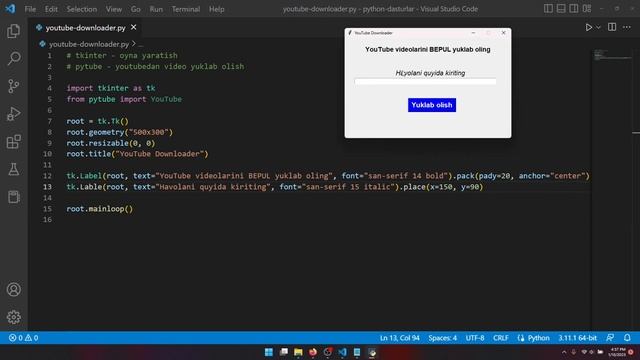 1. Python Dasturlar - YouTube Downloader - YouTubedan video yuklab oluvchi dastur yaratish смотреть онлайн