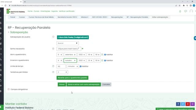 Tutorial Moodle IF Baiano - Prorrogação de atividades do tipo QUESTIONÁRIO смотреть онлайн
