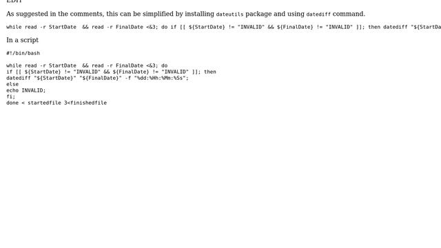 Unix & Linux: Calculate date/time difference form entries in two files in bash script смотреть онлайн