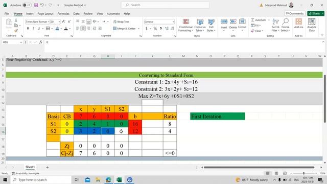 Simplex Method Tableau Practical in Excel смотреть онлайн