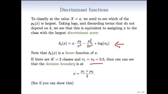 Statistical Learning: 4.6 Gaussian Discriminant Analysis (One Variable) смотреть онлайн