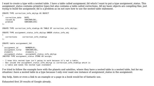 Databases: Type with nested table in oracle смотреть онлайн