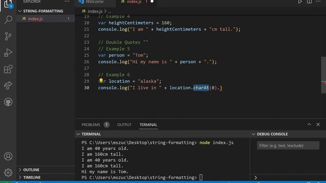 Double Quotes - String Formatting Example 6 (JavaScript) смотреть онлайн