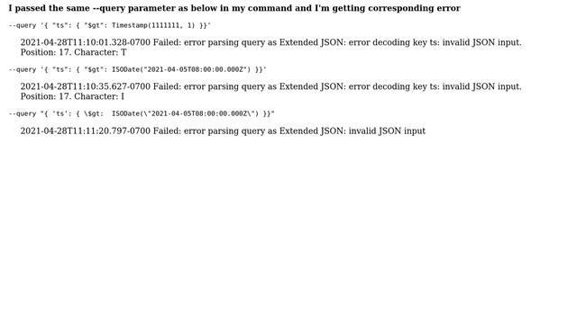 Databases: mongodump failing with invalid json input смотреть онлайн