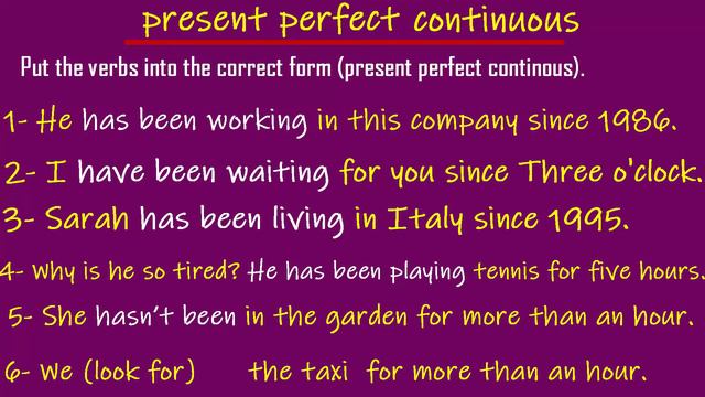 تمارين علي زمن المضارع التام المستمر present perfect continuous exercise смотреть онлайн