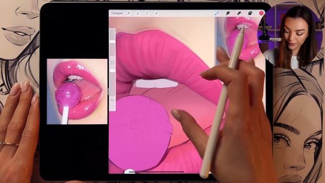 Уроки Procreate. Как нарисовать сочные губы в Procreate? Digital портрет. #procreate #procreateурок
